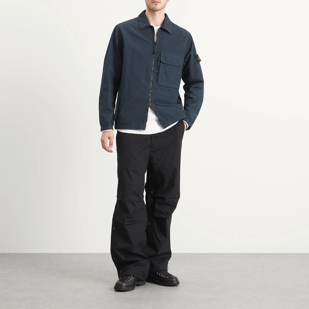 Stone Island Men's Canvas Weave Cotton Zip Shirt Jacket Navy Blue
